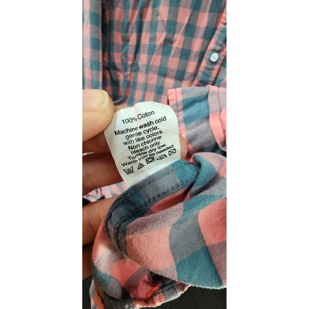 J.‎ Crew Button Up Shirt Mens Xlarge Long Sleeve Pink Grey Check Plaid XL EUC